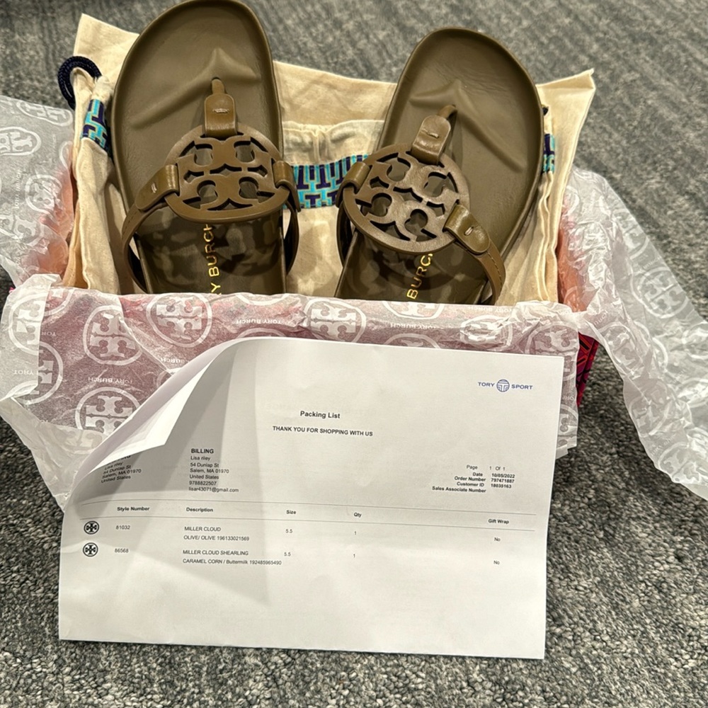 NEW TORY BURCH OLIVE GREEN MILLER CLOUD SANDALS SIZE 5.5